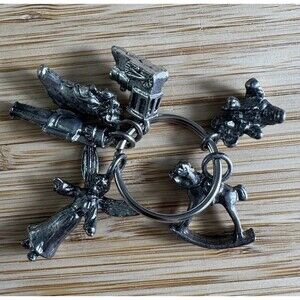 Vintage 1980s Pewter Charm Keychain Toy Soldier Train Teddy Bear Rocking Horse